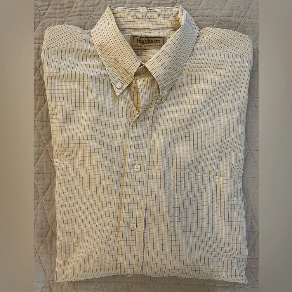 Paul Stuart Made in USA Vintage‎ Check Button Down in Yellow (Multi) Shirt 17.5